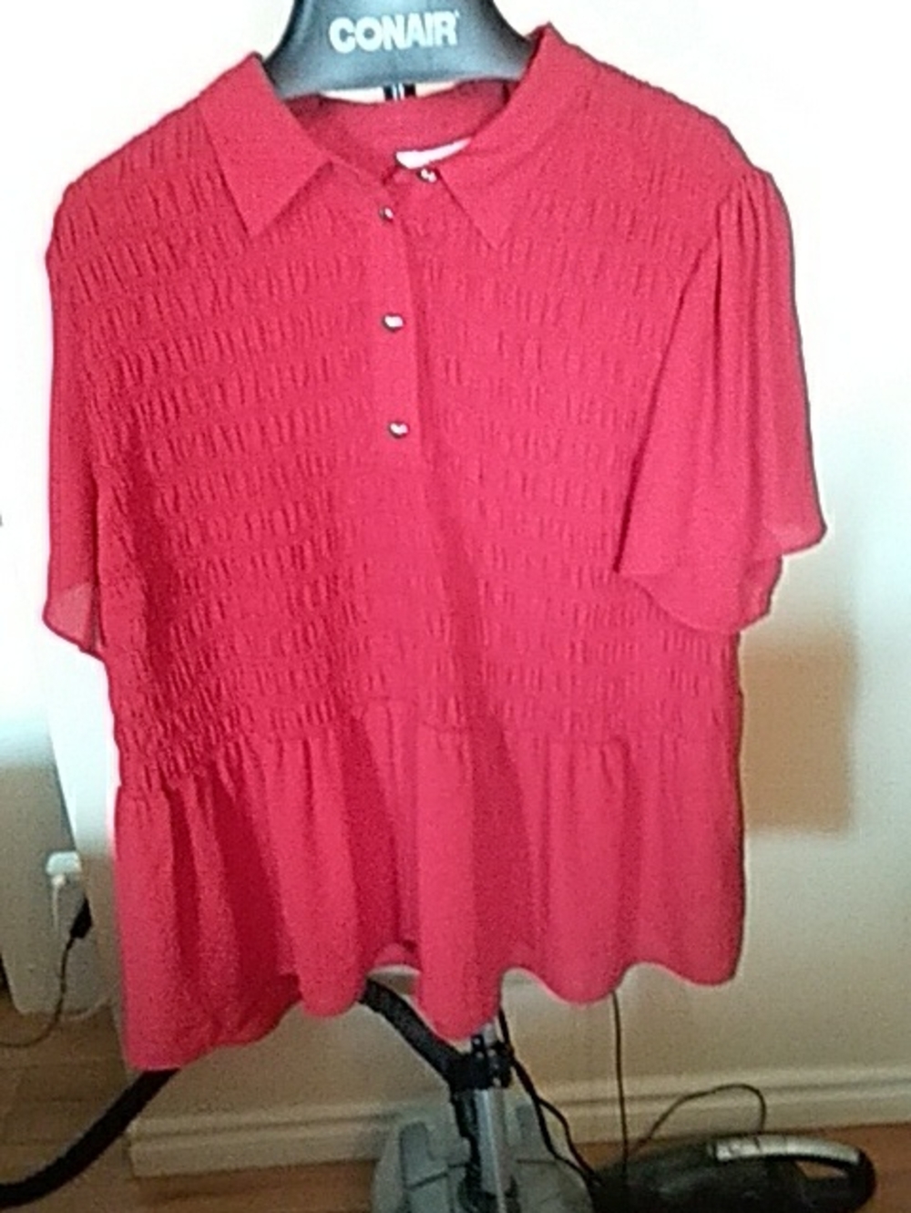 Addition Elle Smocked Peplum Short Sleeve Blouse - Red 3X